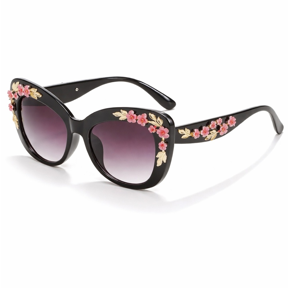 New! Black Floral Trim Sunglasses